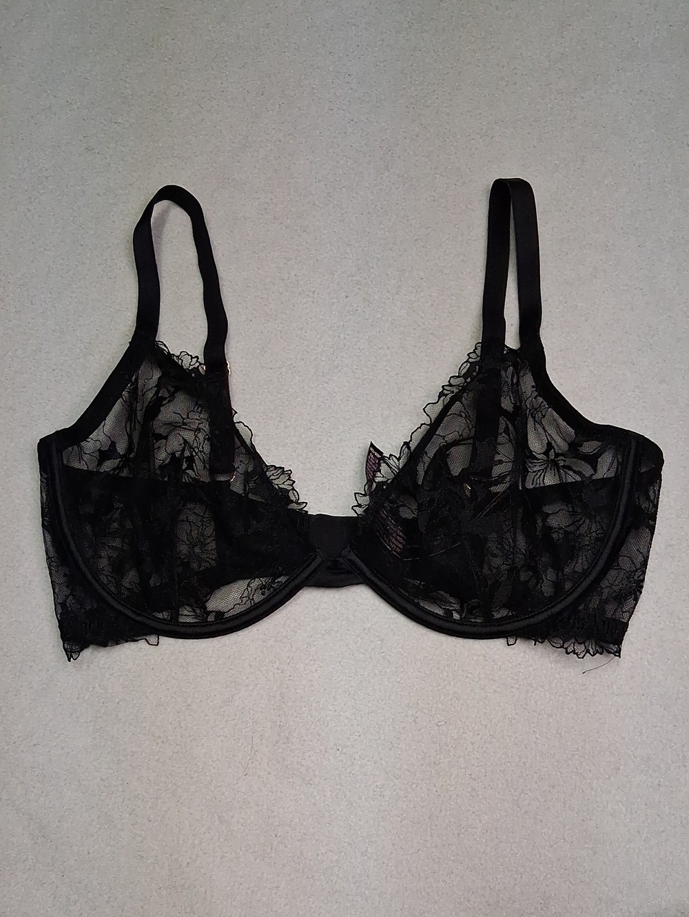 Victoria's Secret Black Sheer Floral Lace Underwire Bra